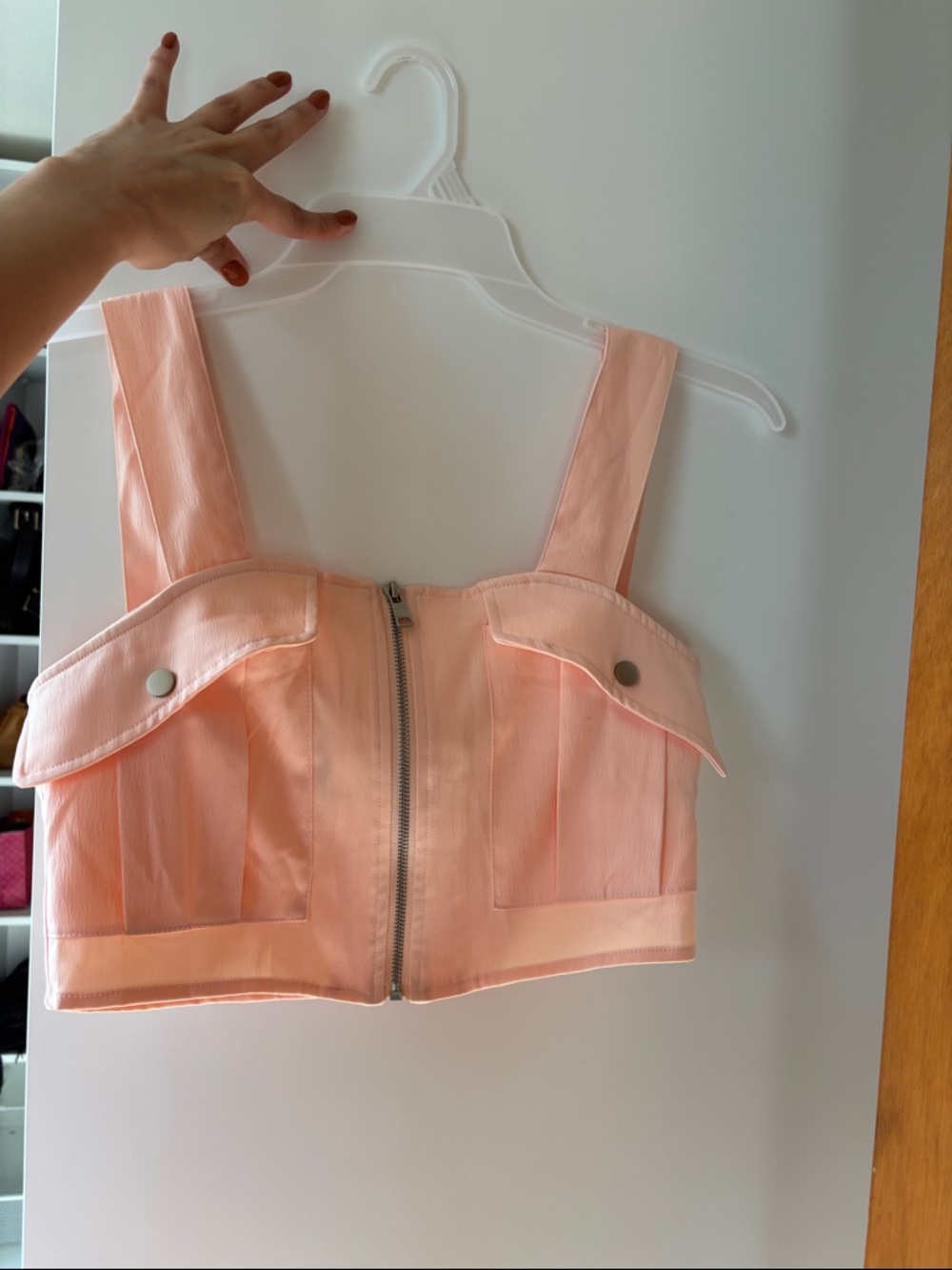 Kendall & Kylie Peach Pink Cropped Zip Front Tank